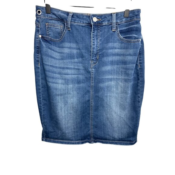 Guess Skirt Womens Denim Blue Jean Stretch Size 31 12 Large Distressed Pencil